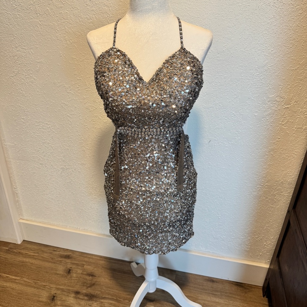 Scala Silver Sequin Mini Dress SZ 2
